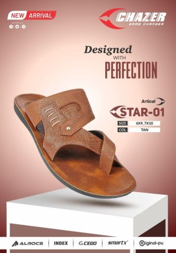 Chazer Rexine Star-1 Mens PU Slipper, Color : Tan