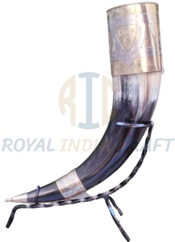 Drinking Horn With Brass Cap & Tip