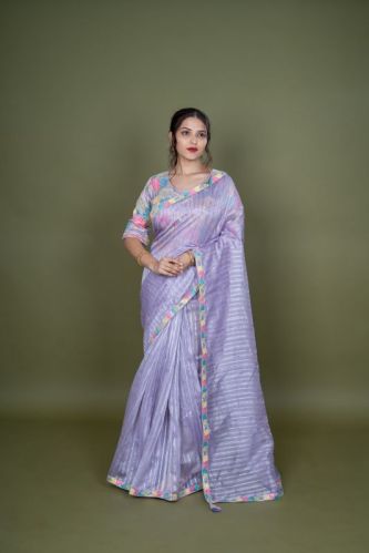 Ladies Lavender Pure Silk Saree, Speciality : Anti-Wrinkle, Shrink-Resistant