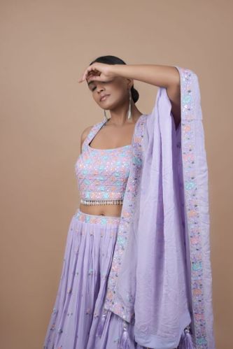 Ladies Lavender Viscose Lehenga Choli, Technics : Machine Made