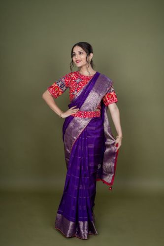 Ladies Purple Polyester Silk Saree, Saree Length : 6.5 Mtr