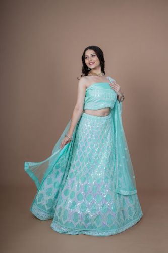 Ladies Sky Blue Party Wear Lehenga Choli