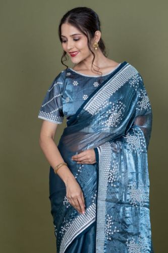 Ladies Teal Blue Simar Silk Saree, Speciality : Dry Cleaning, Shrink-Resistant