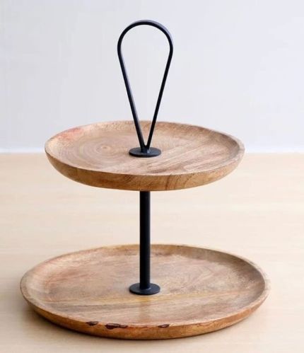 Two Tier Wooden Cake Stand For Restaurant, Hotel, Home