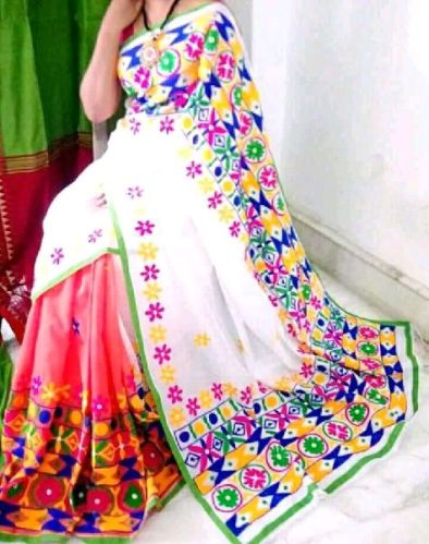 Handloom Cotton Silk Embroidered Saree, Speciality : Shrink-Resistant, Skin Friendly