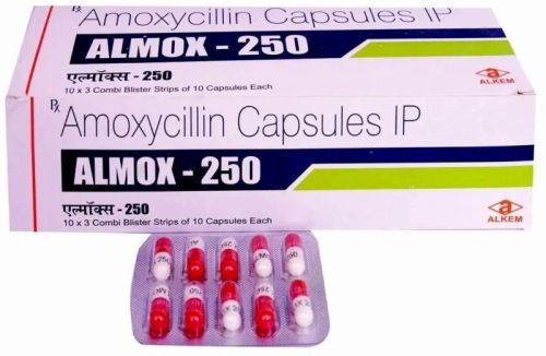 Almox Amoxicillin 250 Mg Capsules, Packaging Type : Box