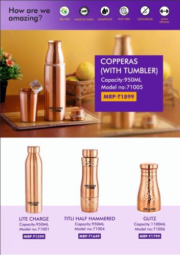 NELCON Copper Bottle, Shape : Round