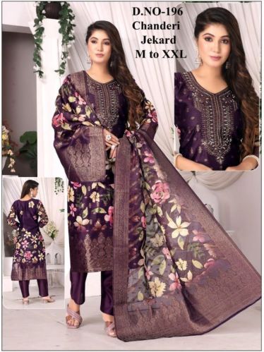 Printed Pure Silk Chanderi Suits, Age Group : Adults