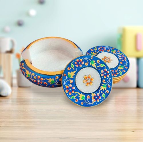 Sep Polished Printed Marble Coaster Blue Flower For Decoration Use, Tableware