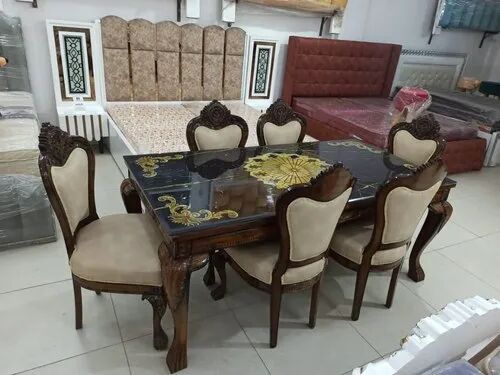 Teak Wood 6 Seater Dining Table For Restaurant, Office, Hotel