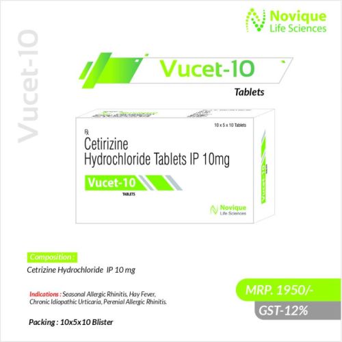 Cetirizine Hydrochloride Tablets 10mg, Packaging Type : Box