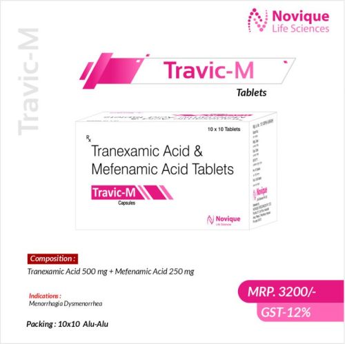 Tranexamic Acid and Mefenamic Acid Tablets, Packaging Size : 10*10 Alu-Alu