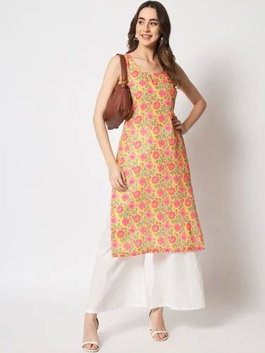 Printed Cotton Straight Kurti, Age Group : Adults