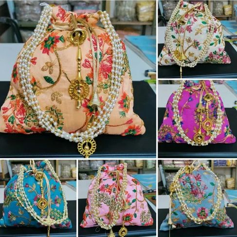 Embroidered Silk Handcrafted Potli Bags For Jewellery Use, Gift Use