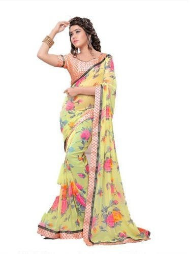 Printed Chiffon Saree, Color : Multicolor