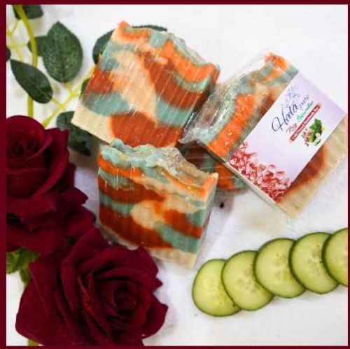 Organic Handmade CP Rosy Cucumber Soap, Color : Multi Color for Bathing