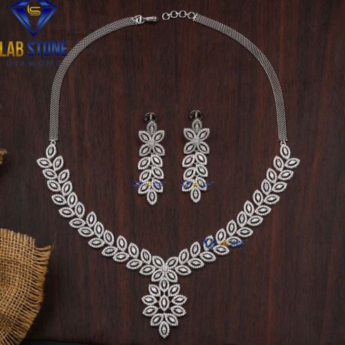 Marquise & Round Cut Diamond White Gold Necklace Set