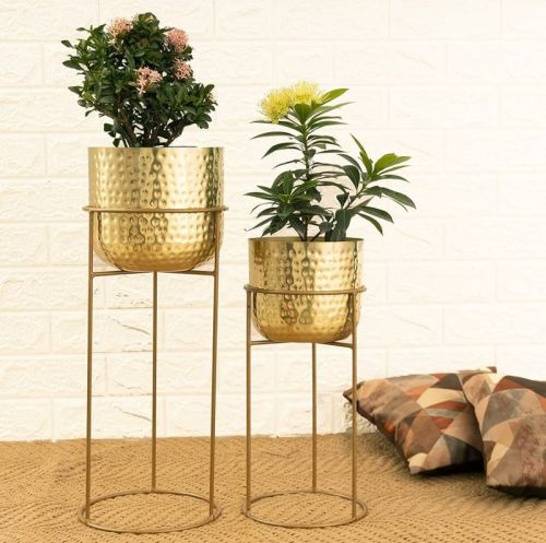 Polished Metal Indoor Planters With Stand For Trade Fair, Shoping Center, School, Office, Medical Store