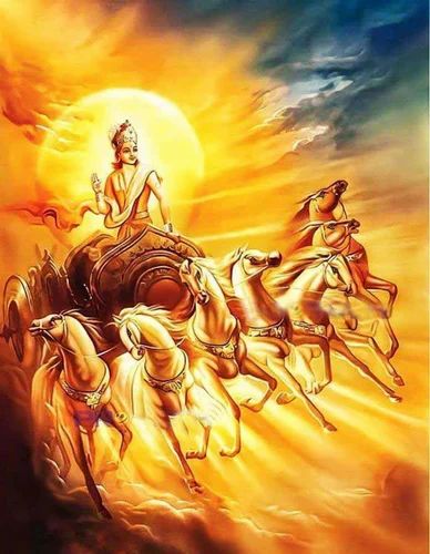 Lord Surya Seven Running Horse Painting For Wall Decor