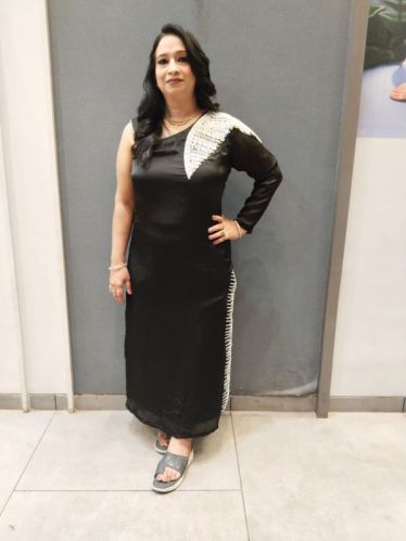 Black Georgette Dress With Silver Touch Handwork