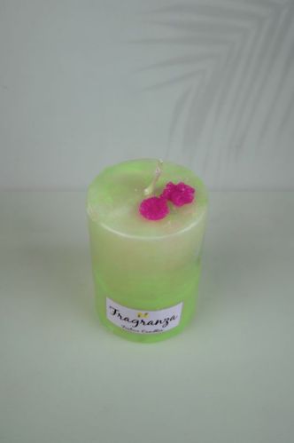 Plain Paraffin Wax Green Pillar Candle For Lighting, Decoration, Birthday