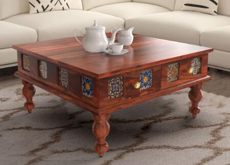 Square Antique Wooden Coffee Table For Living Room