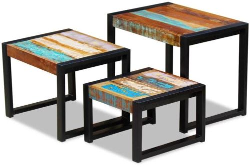 Reclaimed Wooden Stool Set Of 3