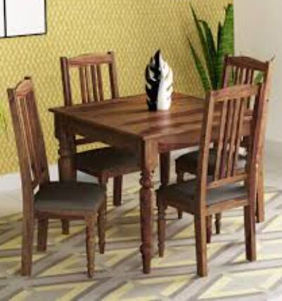 Square Wooden 4 Seater Dining Table Set