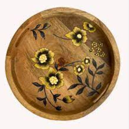 Printed Wooden Hand Painted Tray, Shape : Round