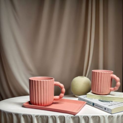 Crocmics Polished Ceramic Coffee Mug Tray Set