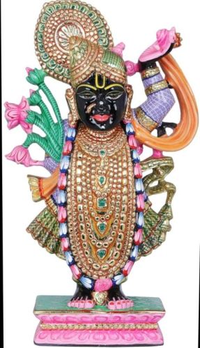 Polished Plain Black Marble Shrinathji Statue For Worship, Temple