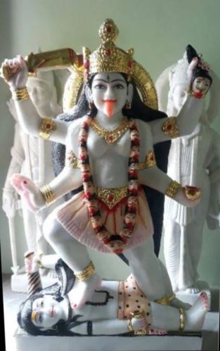 Carved Polished Mahakali White Marble Statue For Religious Purpose