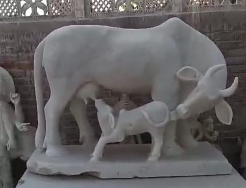 Polished White Marble Cow