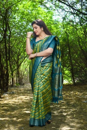 Printed Unstitched Leheriya Pattern Silk Saree, Packaging Type : Polythin