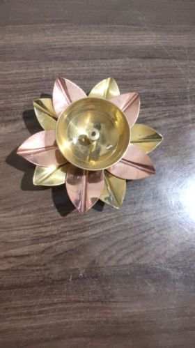 Polished Brass Lotus Diya For Pooja