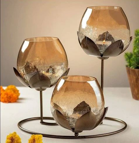 Metal & Glass Tealight Candle Holder For Gifts, Decoration