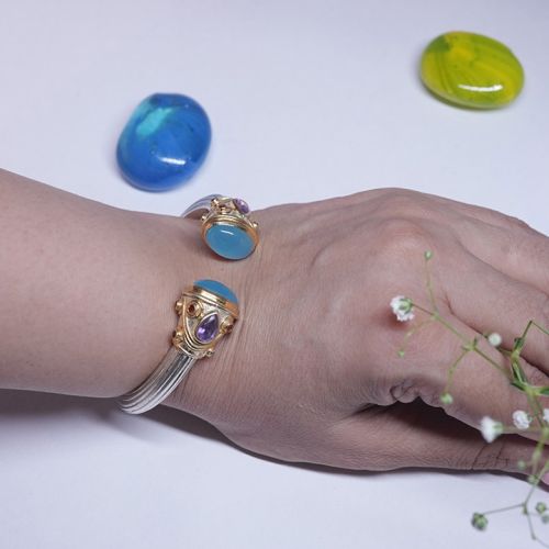 Gold Silver Dual Tone Cuff Bracelet, Gender : For Female