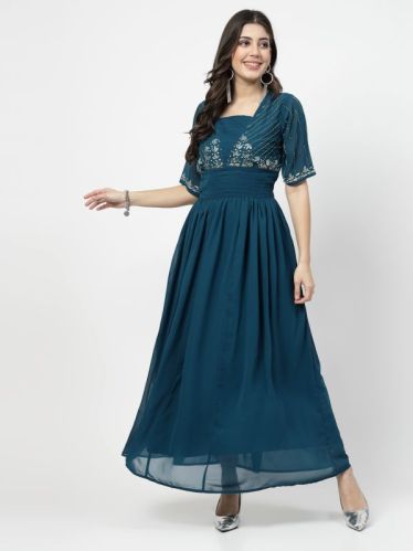 Ladies Teal Blue Cotton Gown