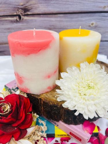 Paraffin Wax Glossy Textured Pillar Candles For Lighting, Decoration