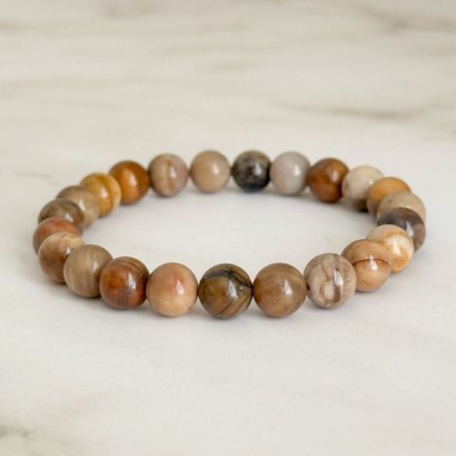 Petrified Woods Gemstone Bracelets, Shape : Round