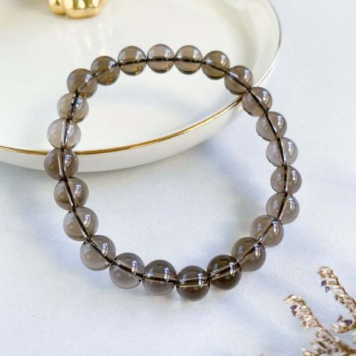 Polished Smoky Quartz Gemstone Bracelet, Shape : Round