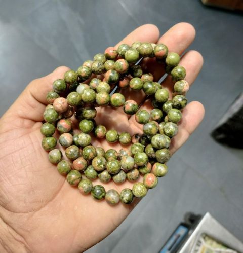 Polished Unakite Gemstone Bracelets, Shape : Round