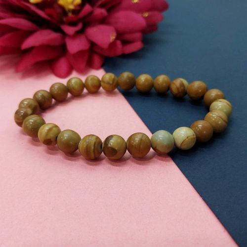 Polished Wood Jasper Gemstone Bracelets, Shape : Round