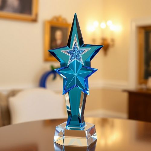 Polished Ambit Print Crystal Blue Star Award, Technics : Machine Made