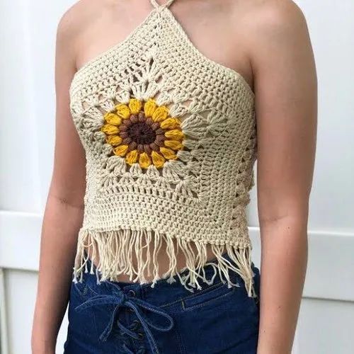 Crochet Crop Top, Sleeve Type : Sleeveless