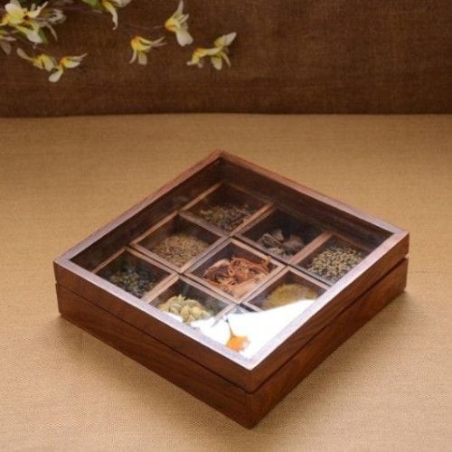 Polished Wooden Spice Box, Shape : Square
