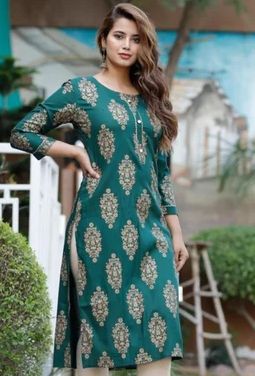 Printed Rayon Round Neck Kurti, Sleeve Style : Half Sleeves, Full Sleeves