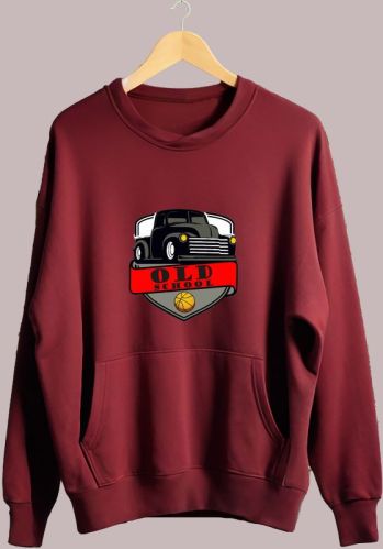 Old School Printed Mens Maroon Hoodie, Packaging Type : Poly Bag