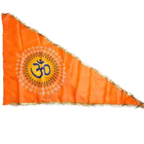 Printed Satin Om Religious Flag, Color : Orange Flying For Religion Place