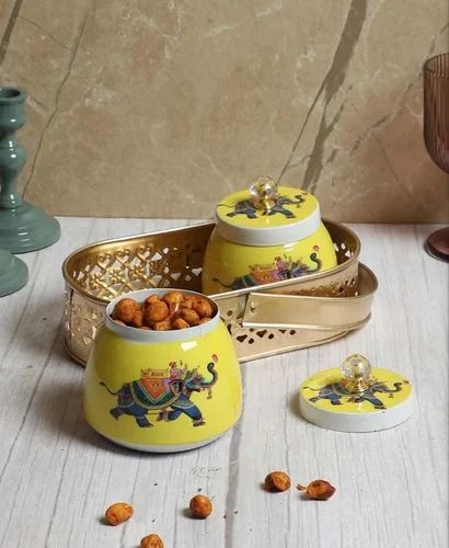 Iron Elephant Print Jars Basket Set For Household